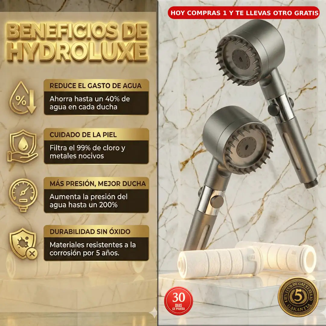 1+1 GRATIS HOY | HYDROLUXE™ Ducha con tecnología AirPress que multiplica la presión x4, sin obras. Ayuda a evitar rojeces y la caída capilar. Incluye 2 filtros GRATIS.